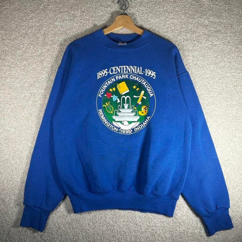 Vintage 1995 Indiana centennial double sided blue graphic crewneck sweatshirt